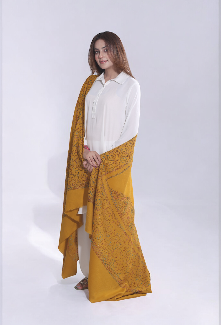 Mustard embroidered Marina shawl