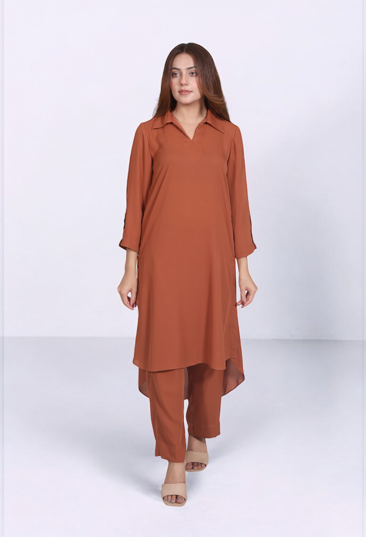 Terracotta asymmetrical hem shirt